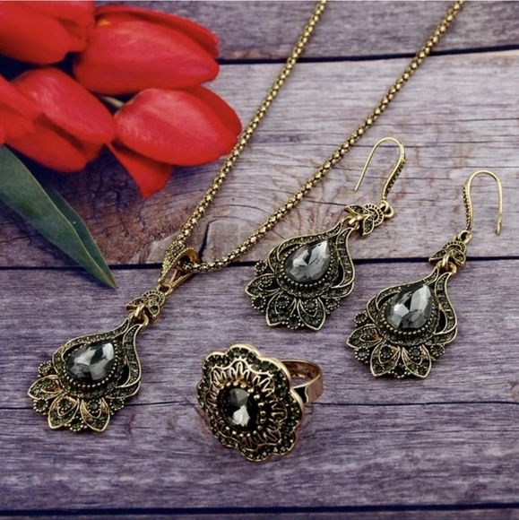 Turkish Vintage Style Jewelry Set forWomen,NEW,3Pcs,WeddingHandmadeGift - Picture 3 of 10